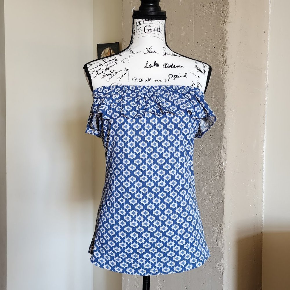 Chaps Convertible Ruffle Sleeveless Abstract Pattern Blouse NWT - Picture 6 of 9